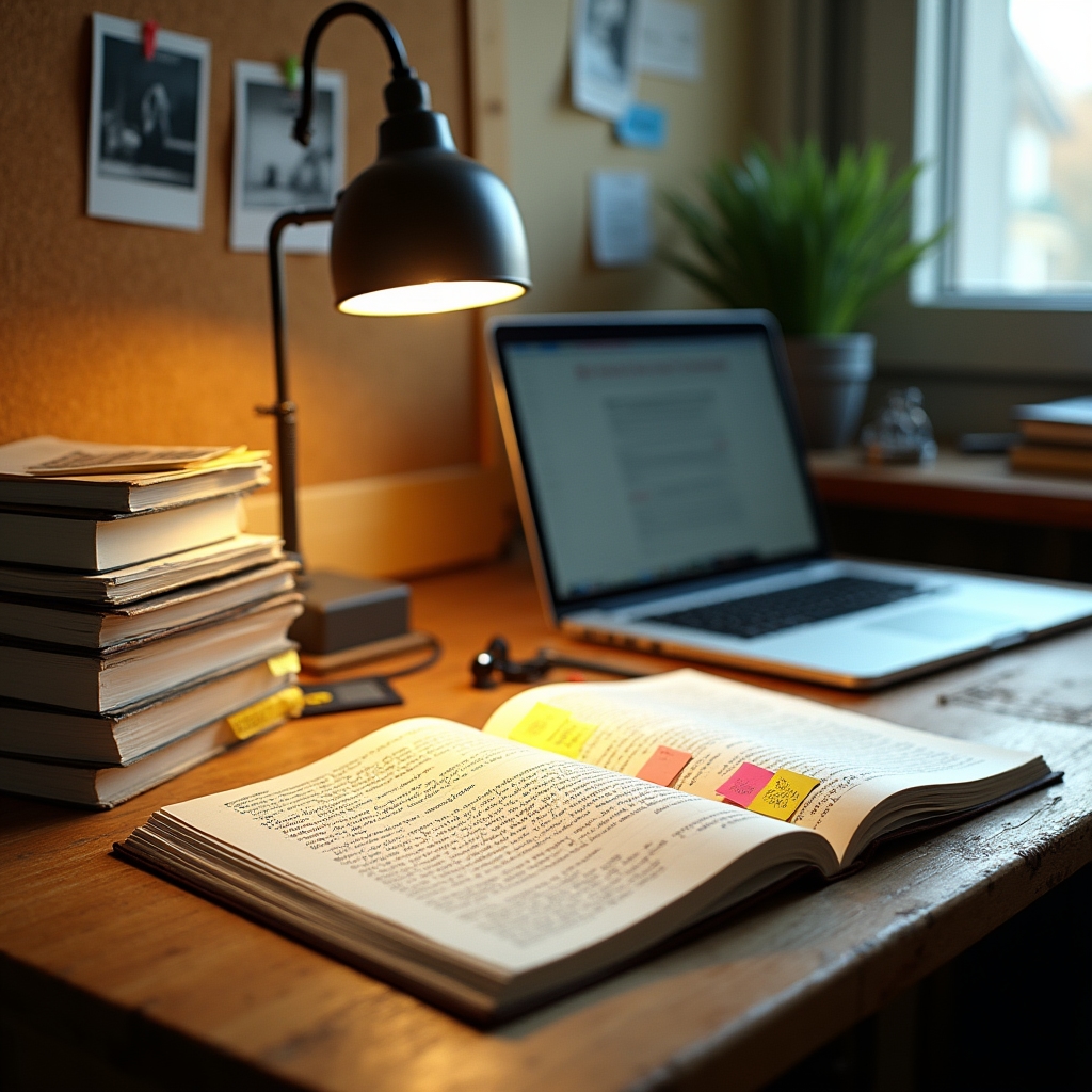 Redaktionsarbeitsplatz mit Notizen und Fachbüchern zum Mietrecht in München